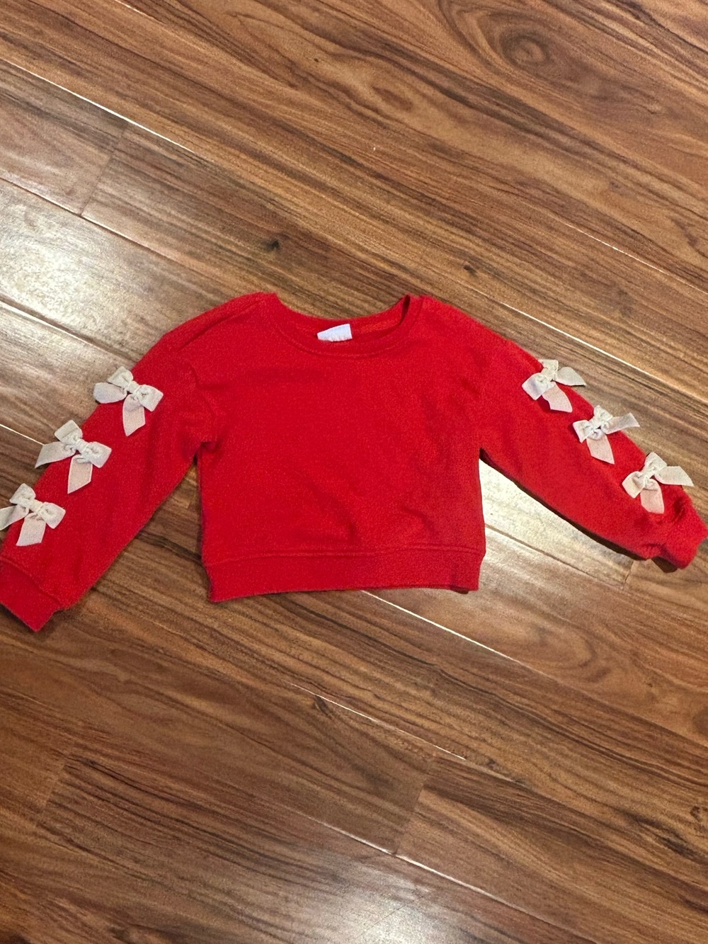 Owillo Girls French Terry Bow red cropped Sweatshirt size XS 4 5